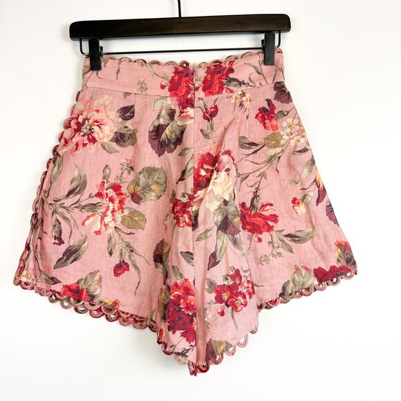 NWT Zimmermann Cassia Scallop High Rise Pink Pleated Floral Shorts - 2 Size 8 US - Picture 4 of 10